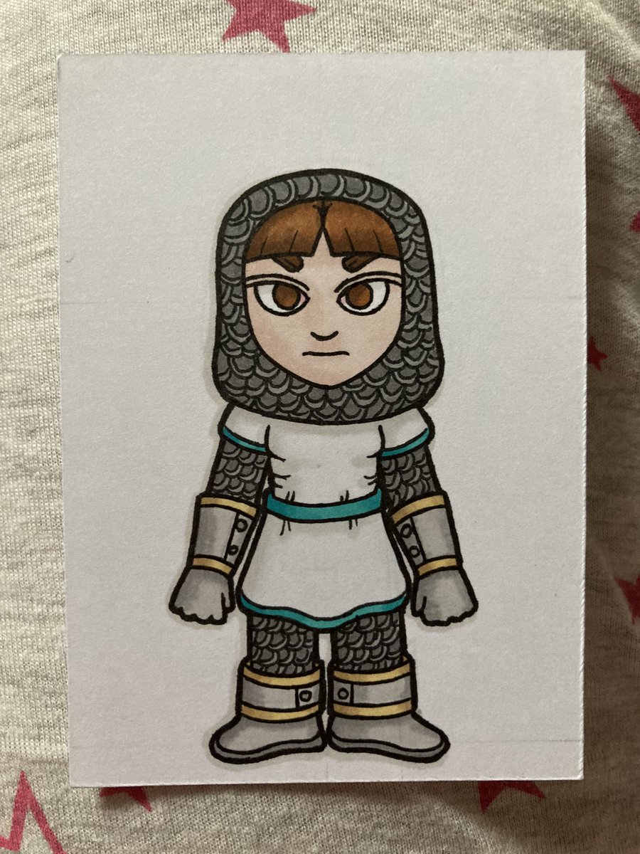 Putting together a human fighter(eldritch knight) for D&amp;D so drew up a quick first draft to help envision her. 🙂⚔️🛡️

There’s more details and accessories I’ll include next drawing, and I’ll maybe draw chainmail differently, but happy enough for the moment. 😊
