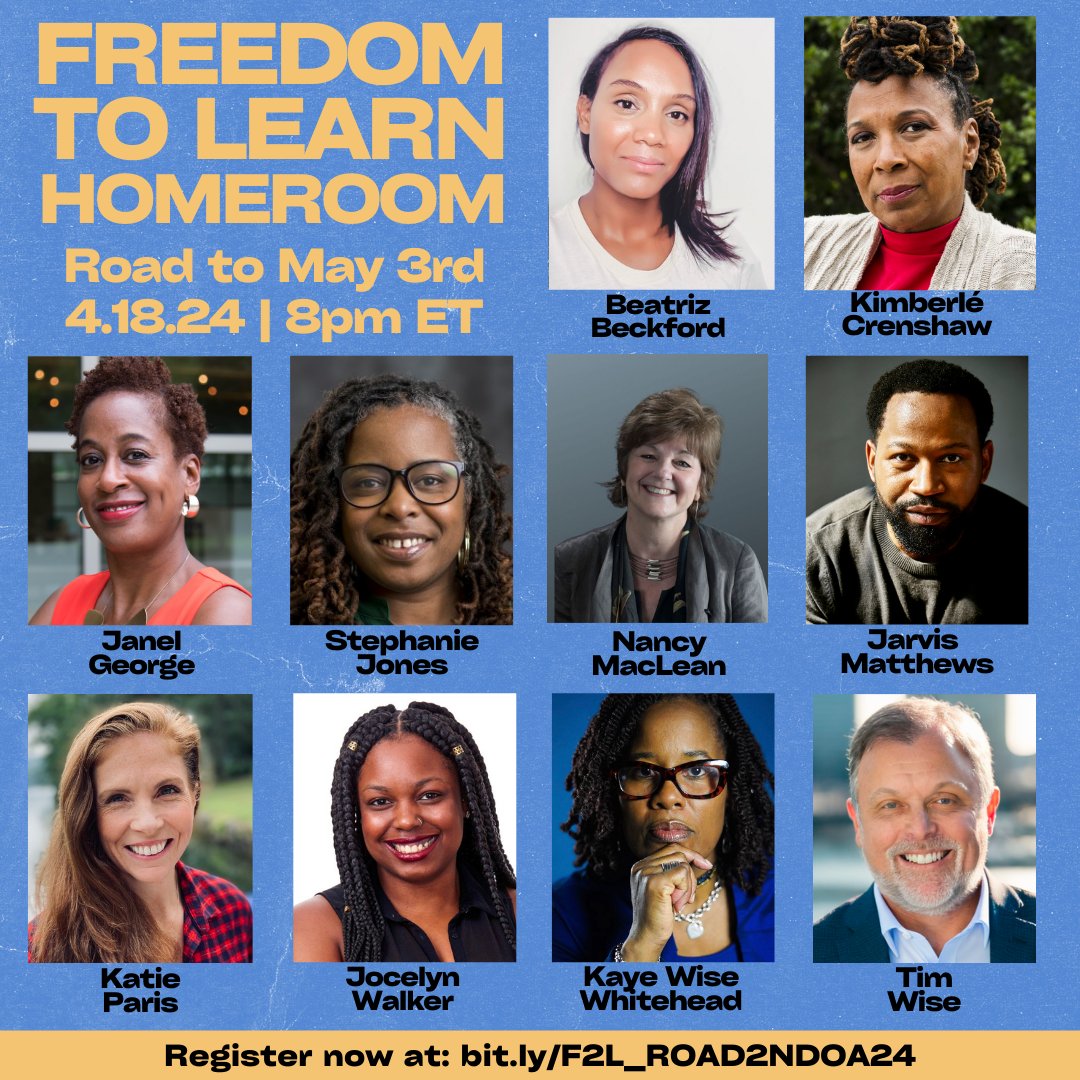 We cannot save our democracy and leave anti-racism on the side of the road. The two have to come together. Join us for our #FreedomToLearn homeroom tonight at 8pm ET as we continue on the Road to May 3rd! bit.ly/F2L_ROAD2NDOA24 #FreedomSummer2024