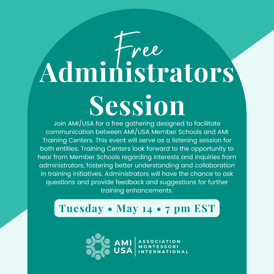 Join us for a transformative gathering! AMI/USA invites Member Schools and Training Centers to a free session fostering communication and collaboration. Share your insights, ask questions, and shape the future of training enhancements. 

Register here: loom.ly/cPkWsAY