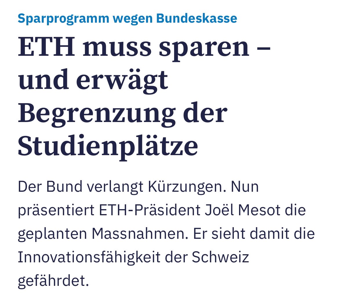 Die @ETH sollte als erstes die Studiengebühren für ausländische Studierende erhöhen. Es darf nicht sein, dass die Schweizer Steuerzahler jeden Studienplatz für Ausländer mit tausenden Franken subventionieren. Dies führt automatisch zu einem Rückgang der Studierendenzahlen.