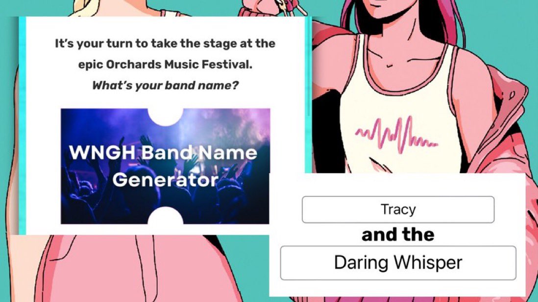 Missing #Coachella2024? Take the stage at the epic Orchards Music Festival at the center of my ya novel WE’RE NEVER GETTING HOME! What’s your band name? Use the band name generator and let me know what you get! tracybadua.com/wngh-band-name…