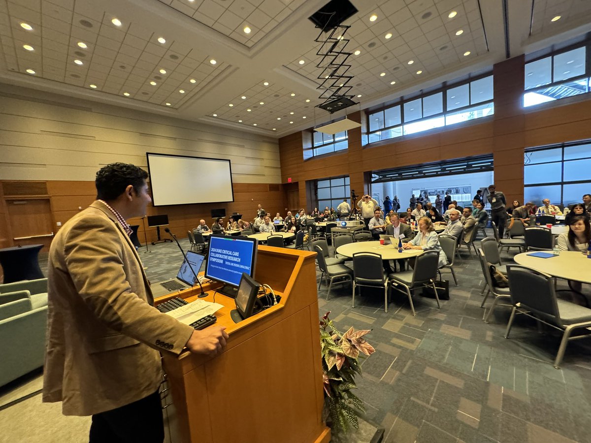 Great start by Dr. Vijay Krishnamoorthy to our first Critical Care Research Symposium here at @DukeMedSchool Incredible turnout for exciting range of speakers and posters from @Duke_Anesthesia @Dukeneurosurg @DukePulmFellows @DukeSurgery @dukemedicine @DukePedsRes #ICU #FOAMcc…