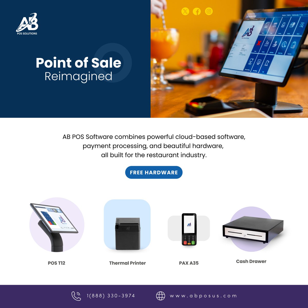 ABPOSus's tweet photo. Discover the complete solution for the restaurant industry! AB POS Software combines powerful cloud-based software, payment processing and design hardware, all built especially for restaurants!   #ABPOSSoftware #Restaurant  #RestaurantSoftware #POSSystem https://t.co/eHkFUb12Ku