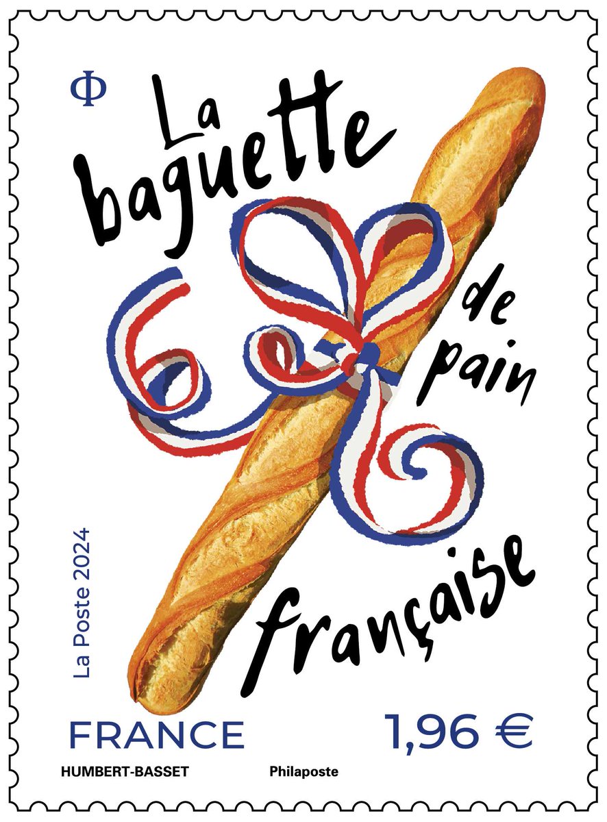 This May, @GroupeLaPoste will honour the #baguette, an iconic French #bread, on a new #stamp with a “bakery” smell🥖 Six billion baguettes are made every year in #France. In 2022, the baguette even made its way in the @UNESCO intangible cultural #LivingHeritage list. #philately
