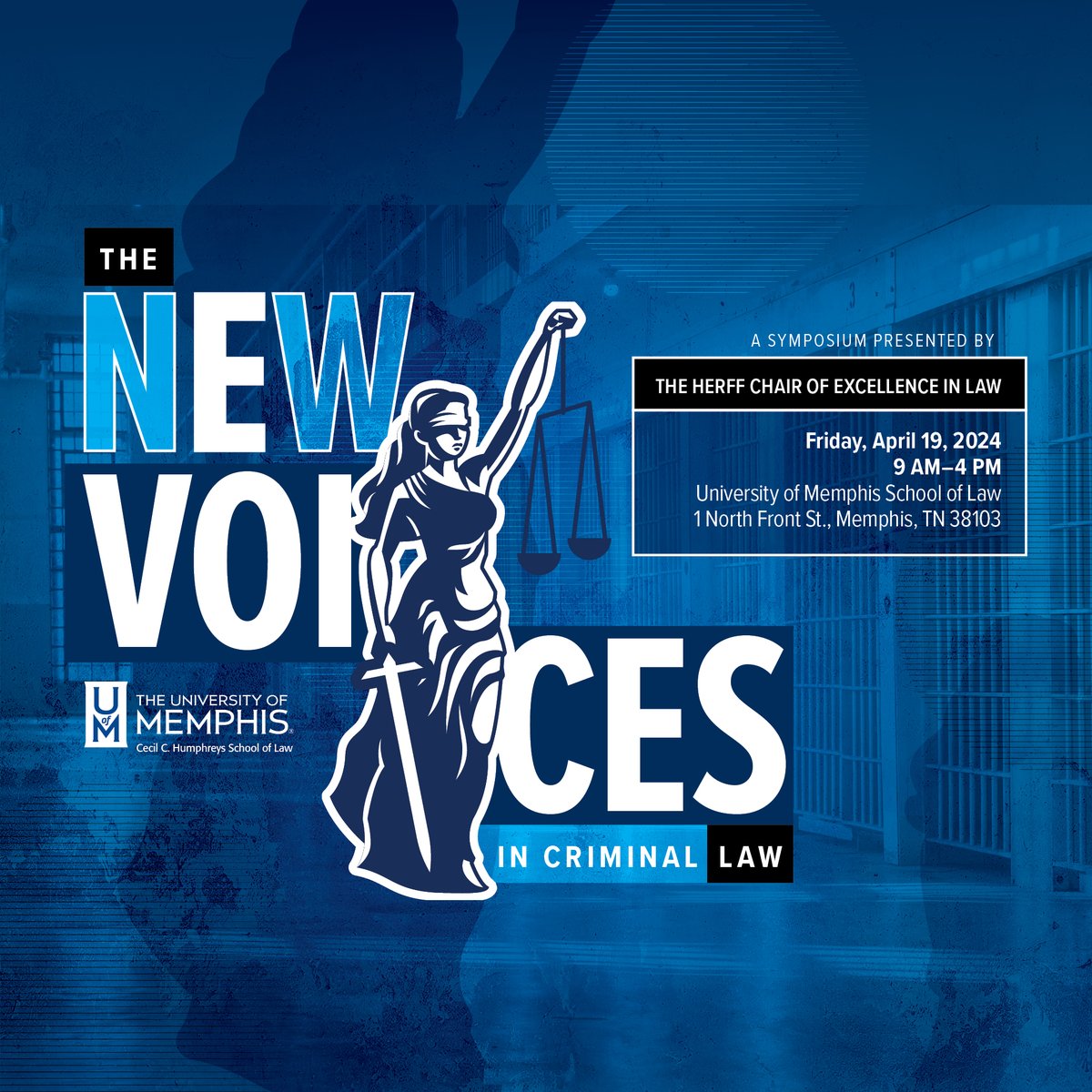 One final reminder that TOMORROW, Friday, April 19th, is this year's Herff Chair of Excellence Symposium, 'The New Voices in Criminal Law,' which will be focused on cutting-edge research regarding criminal law and the criminal legal system.