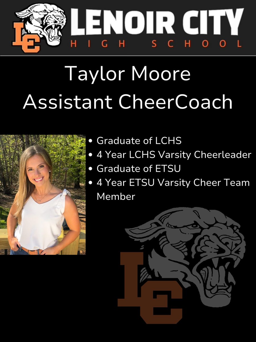 Help welcome our newest addition to the LCHS coaching staff. Coach Taylor Moore will be the assistant coach of the LCHS cheerleading team. Taylor is a graduate of LCHS and ETSU. She brings a strong cheer background and we are excited to have her work with our cheer program.