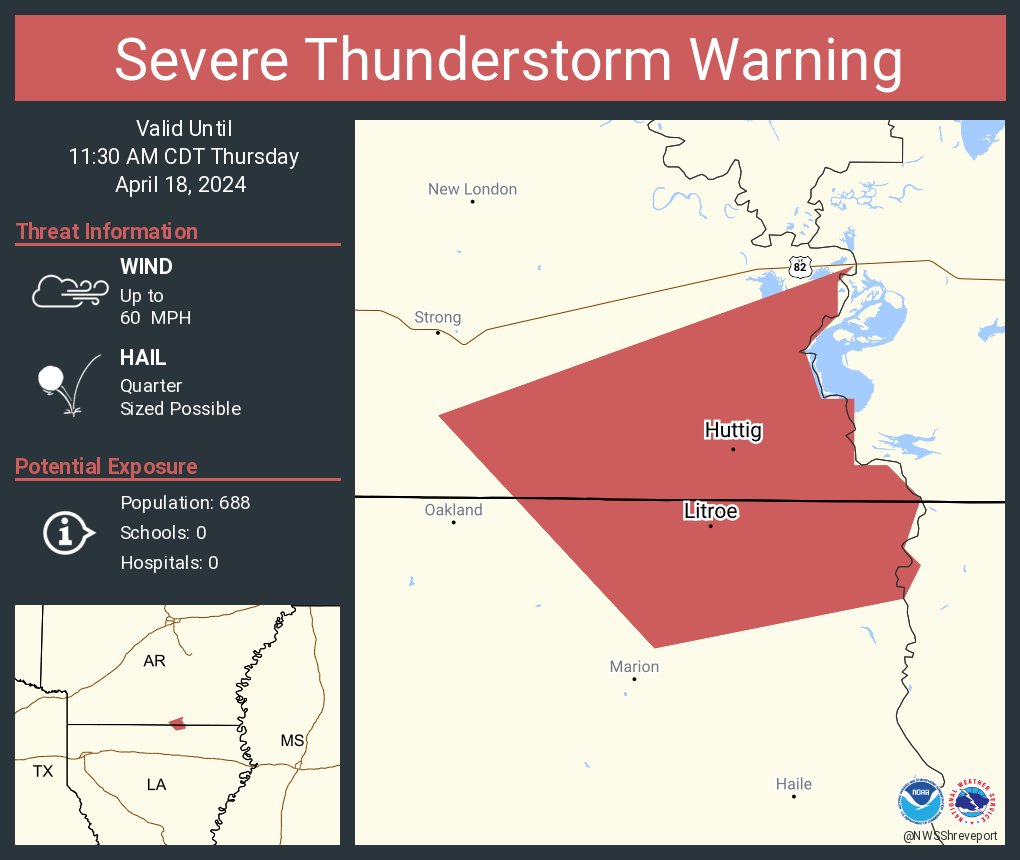 Severe Thunderstorm Warning including Huttig AR, Felsenthal AR and Litroe LA until 11:30 AM CDT