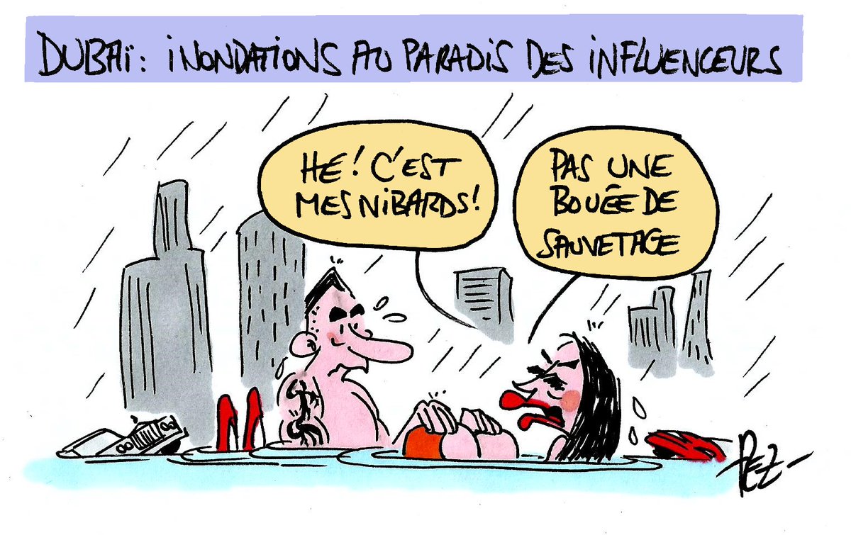 PEZdessinateur's tweet photo. #Dubai #meteo #inondations #influenceurs #bouee #DessinDePresse #dessin #influenceuses https://t.co/gJe9isYT2j