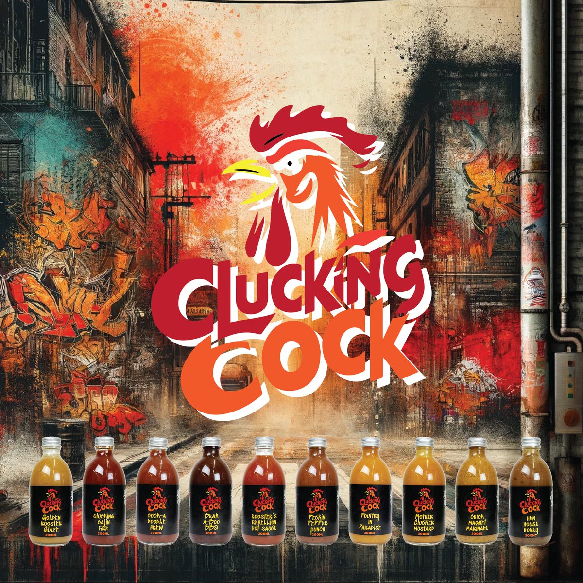 Meet the flock from Clucking Cock! From tangy mustards to fiery hot blends, our sauces bring the heat and sweet to every meal! Which will you try first?  #chickenwings #CluckingCock