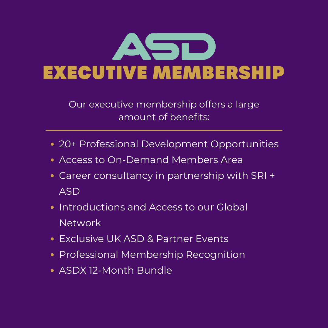 Just some of the many benefits we offer on our ASD Executive Membership. Join us to access support, connect with our members and networks and develop yourself professionally. Register here: asd.mimentorportal.com/courses/exe-op…