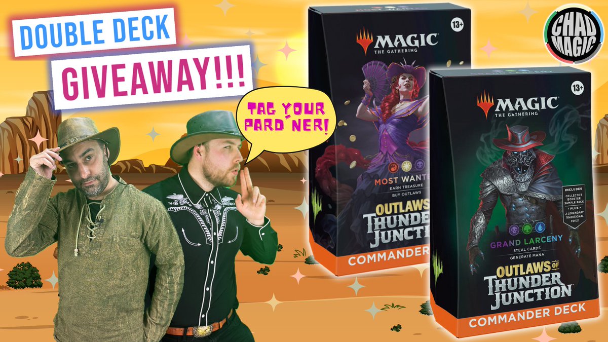 🔥GIVEAWAY!🔥 

Win a commander deck for you and a friend in this #giveaway!  

To enter:  

👍 Like
✅ Follow
🐦 RT
🧡 Tag a friend to win with

Two bonus entries for following @AdamWallyetc and @CM_Christian471 

Winning team announced on May 1st!