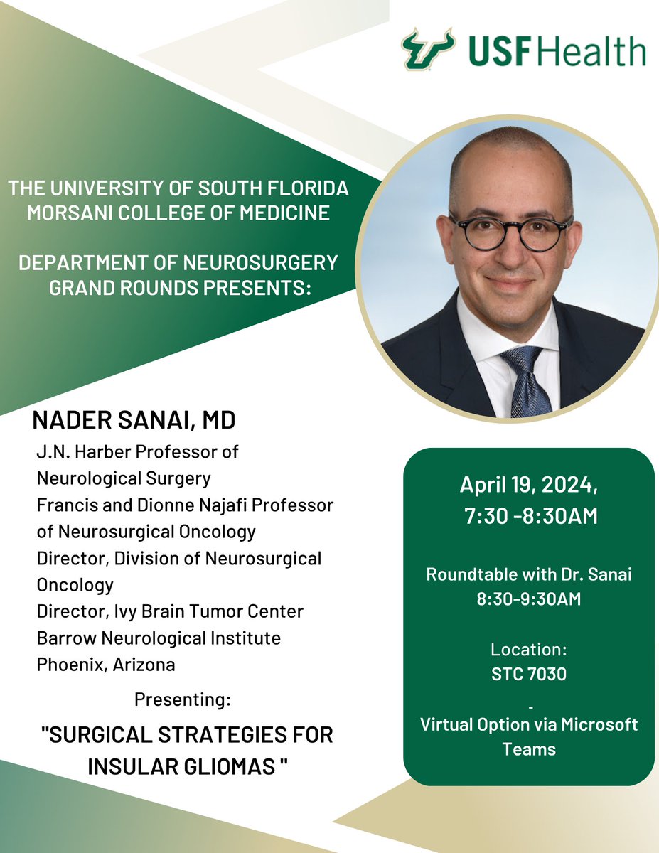 We are pleased to welcome @NaderSanai, MD from @BarrowNeuro and @IvyBrainTumCtr as a Visiting Professor over the next couple of days! #braintumor #neurotwitter #neurooncology #neurosurgery