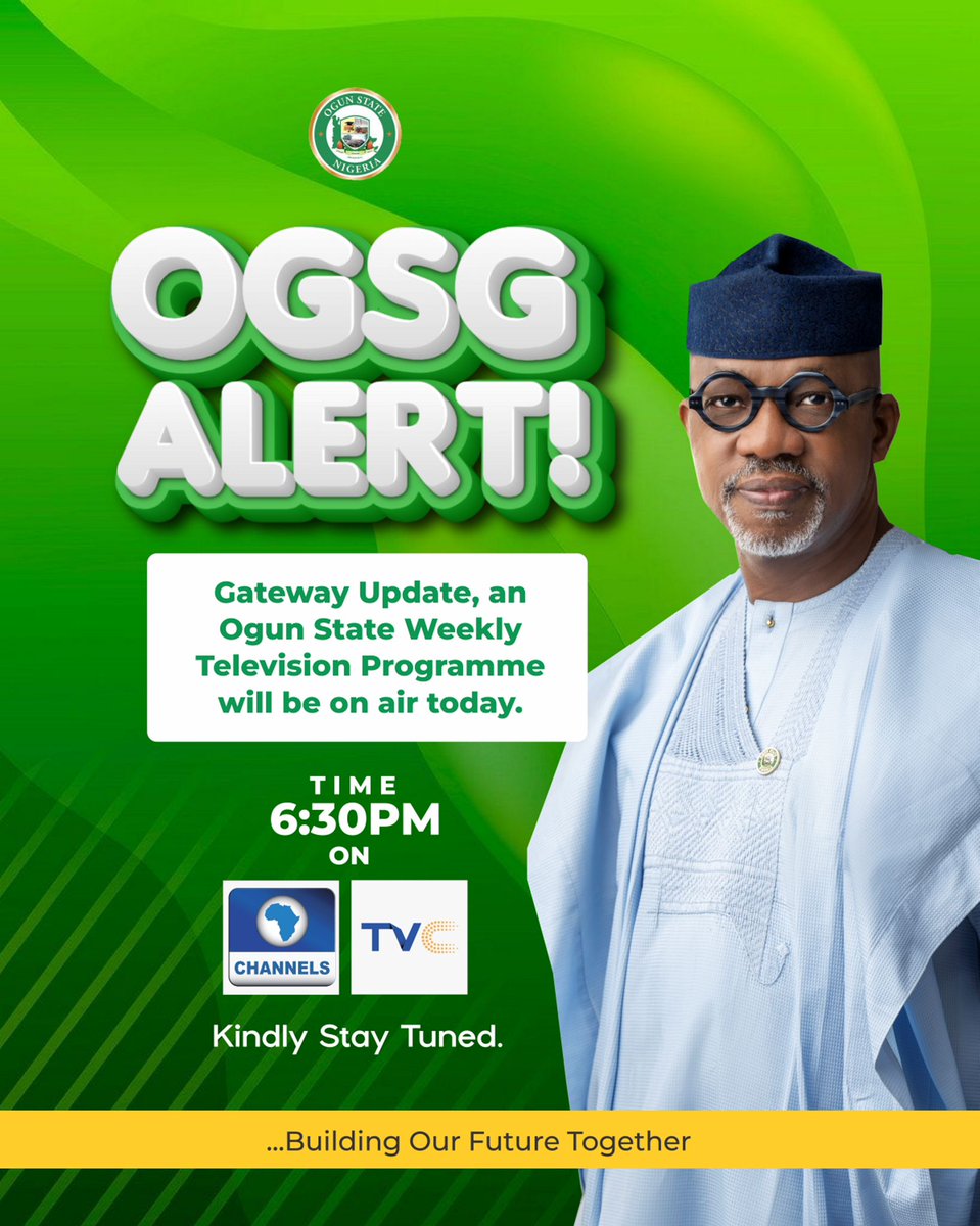 You want to know more updates of what Gov. @DapoAbiodunCON is doing in Ogun State, then, you won't miss OGSG Alert on Channels TV & TVC. Watch & Be Informed. 💪