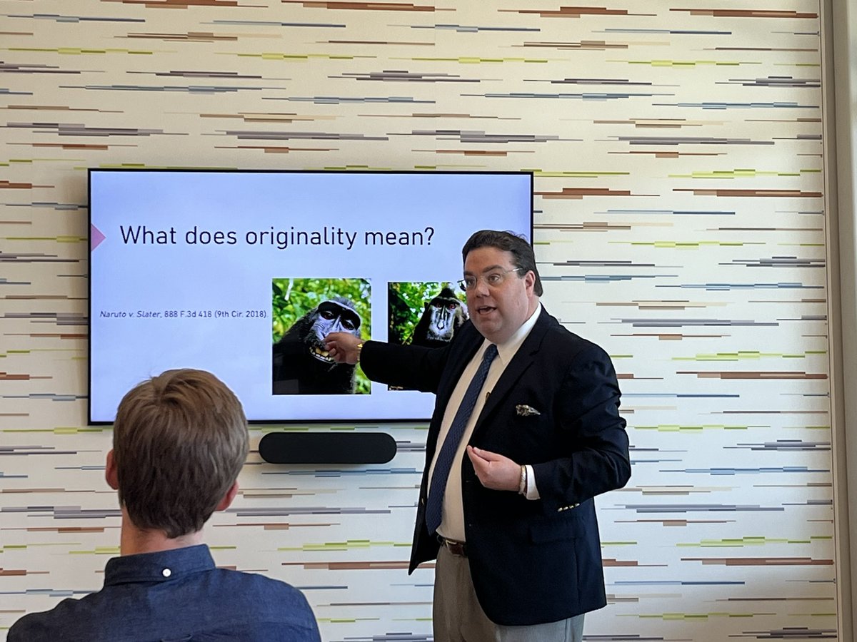 Animals can’t get a copyright for their own selfies? Who knew?!? Getting a lot out of <a href="/CayceMyers/">Cayce Myers Ph.D., LL.M., J.D., APR</a>’s presentation on AI and PR, courtesy of <a href="/prsacharlotte/">PRSA Charlotte</a>.