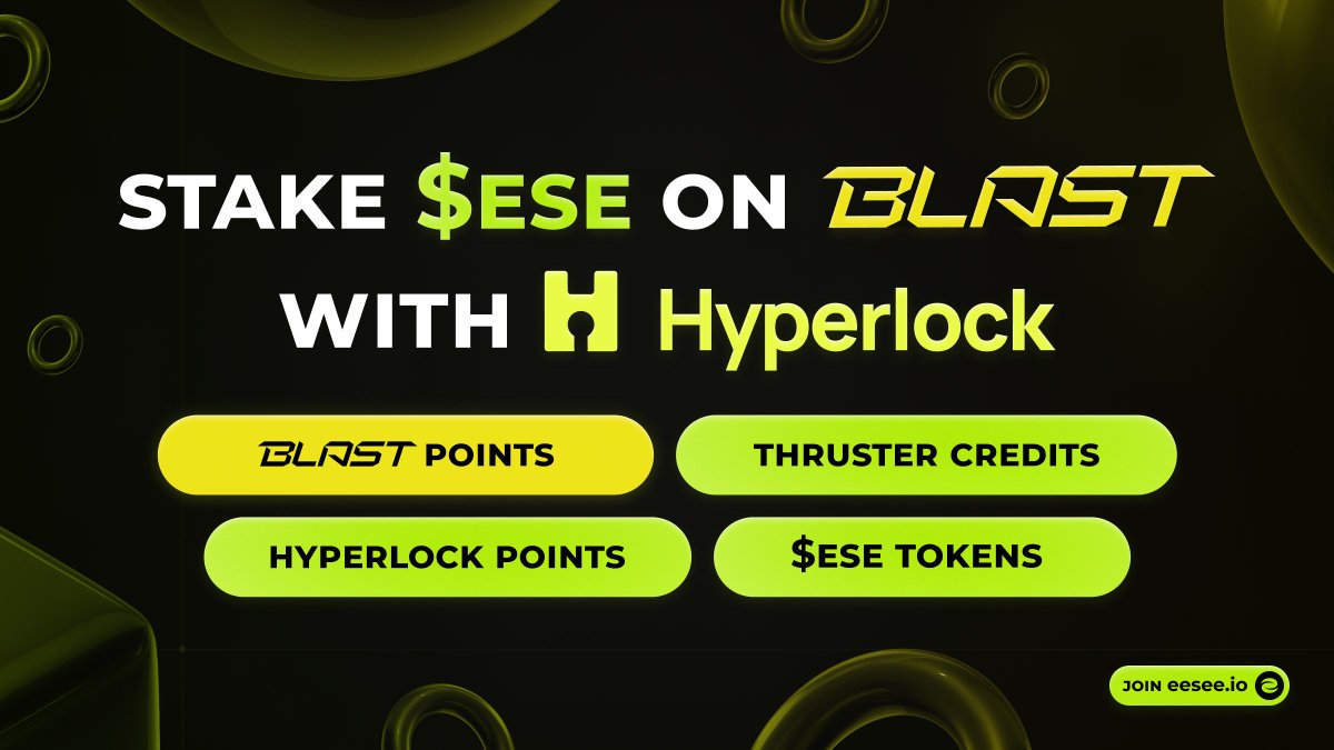 We're expanding benefits from staking $ESE on @Blast_L2!📈 We're thrilled to announce that $ESE/$ETH @ThrusterFi pair is now live on @hyperlockfi Earn more rewards by staking your LP on Hyperlock!🔥 Our users are now able to get $ESE token rewards with ~60% APR!💰 On top of