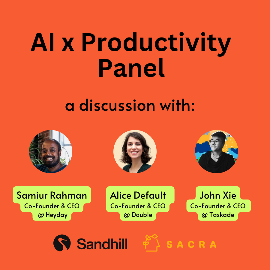 🚨 New event alert 🎬 Join us Thursday, May 2 at 3pm EST to discuss how AI is impacting productivity from three incredible founders. Details + RSVP 👇