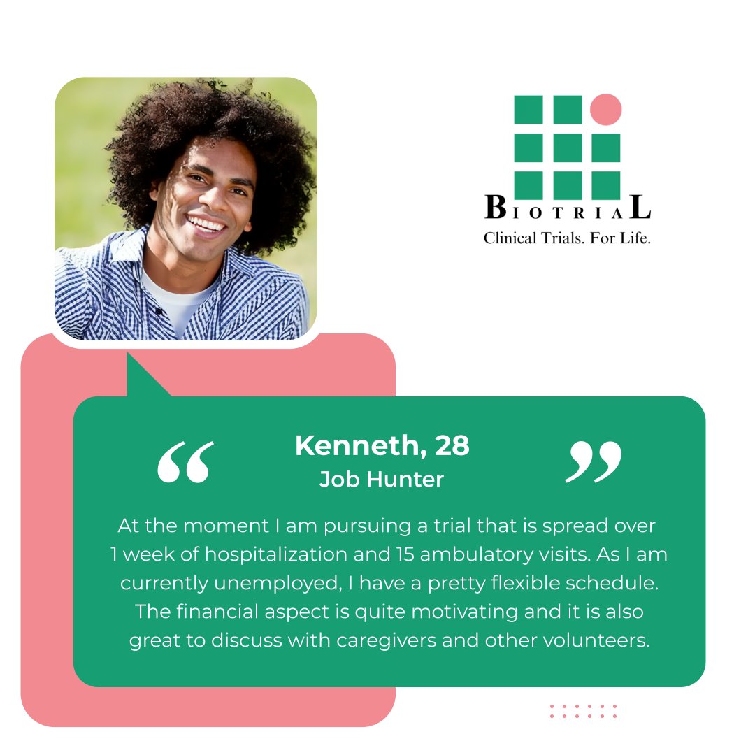 'Participating in Biotrial's trials gave me a financial boost during my job search,' shares Kenneth, 28 💼💉. Interested? Learn more at biotrial.us/sign-up/.

#HealthcareHeroes #BiotrialVolunteers #ClinicalResearch #MedicalAdvancements