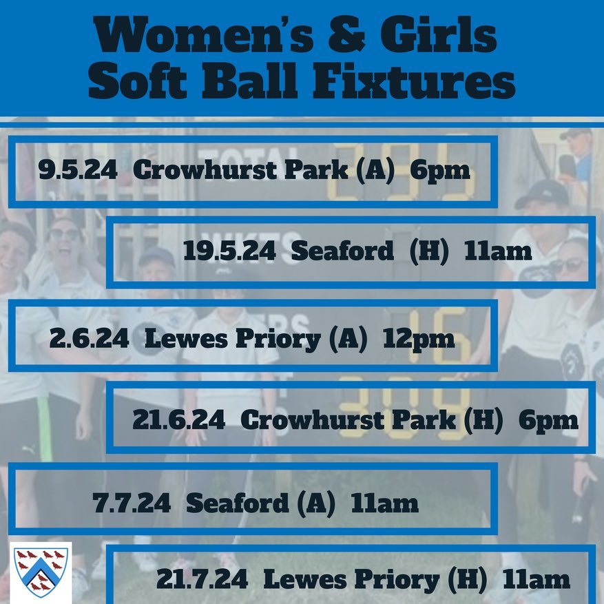 rbridgecc's tweet photo. 🔔 Women’s &amp; Girls Soft Ball Fixtures 24 🔔 

The Robertsbridge women’s and girls soft ball team will begin their league on 5th May against @crowhurstparkcc 

 Go well all involved 🏏 

@seafordcc @lewespriorycricketclub https://t.co/ilQRIRLdgD