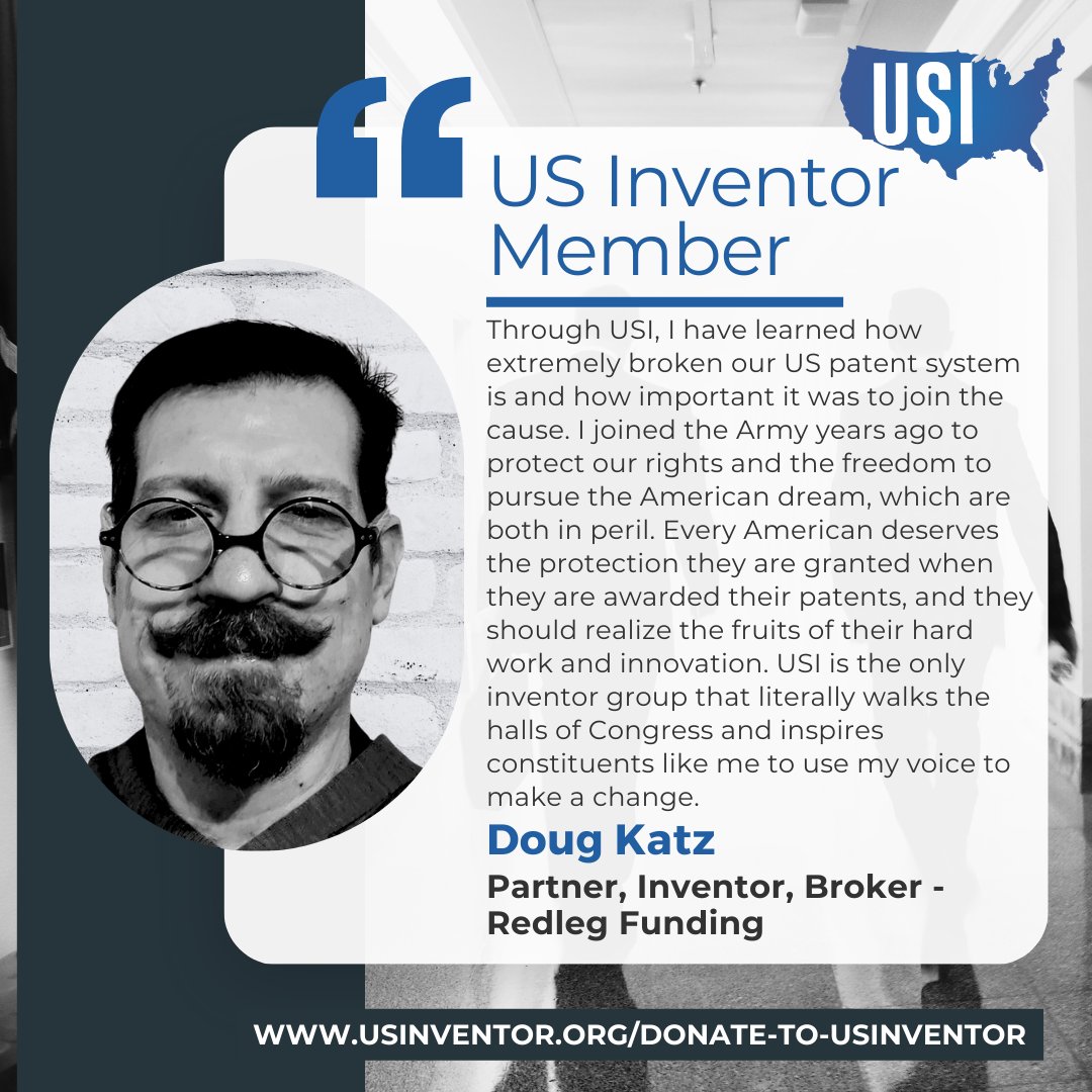 🤝Support Doug and the thousands of other inventors and entrepreneurs in our country who are losing their rights and their faith in our innovation system. 👉Donate to USI today at usinventor.org/donate-to-usin…