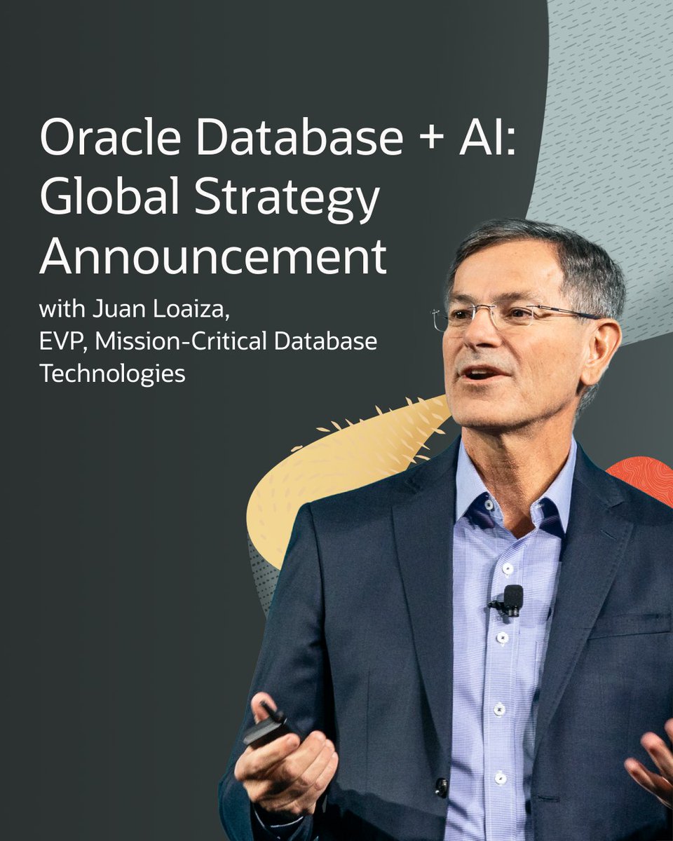 Oracle's tweet photo. Join @jrloaizam to learn how @OracleDatabase is pushing the boundaries of enterprise #AI innovation. Register now: https://t.co/JusN3y3sat https://t.co/3nHJGnq39e