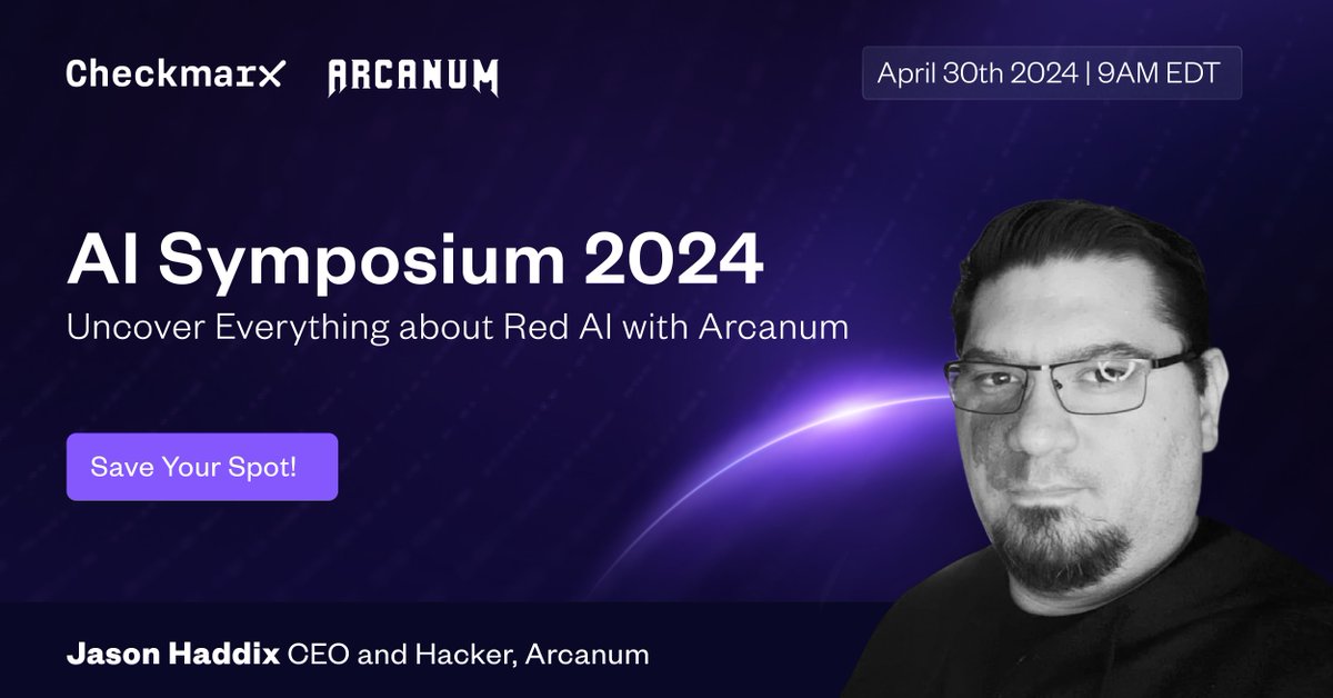 🚀 At this year’s #AI Symposium, we're thrilled to have @Jhaddix of @arcanuminfosec join us! 🙏 Big Thanks to Jason and Arcanum for being part of this important conversation on AI's impact on #AppSec and management. Register now: hubs.ly/Q02thf700 #CheckmarxSecurity