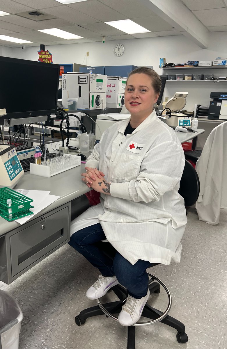 'I love being here at the Red Cross,'. Anna, is a Technologist III, Immunohematology in Columbia, Reference Lab. Her job is to find compatible blood for our blood donors! The @RedCross helps process & test blood products annually! Learn more: rcblood.org/3J59KVR #LabWeek