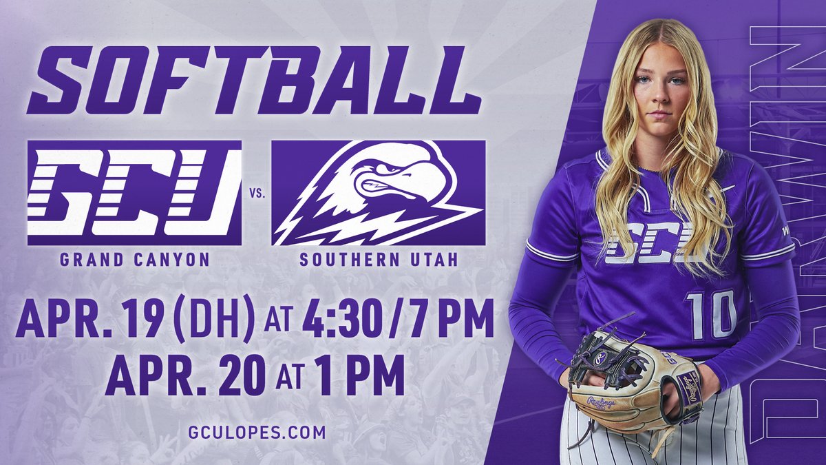 This week GCU Softball will play Southern Utah in a 3-game series! 🤘 #LopesUp 🗓️: FRIDAY: 4:30PM & 7PM / SATURDAY: 1PM 📍: GCU Softball Stadium Get your tickets here 🎟️: gculopes.com/tickets