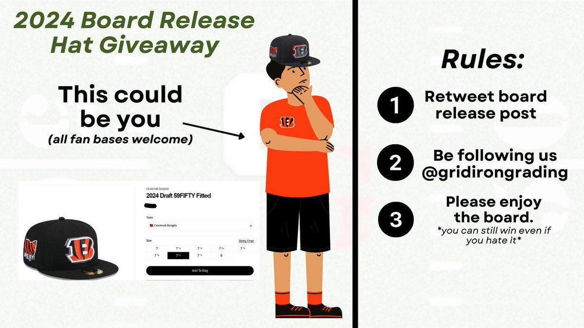 🚨Gridiron Grading #NFLDraft2024 Board Release🚨 📊500+ graded prospects 💻Updated for every selection into UDFA 📈Pick Values & Team Grades 📖PDF Version Celebrating with a hat giveaway. To gain board access and enter the giveaway: 1️⃣Retweet 2️⃣Follow We will DM the board!