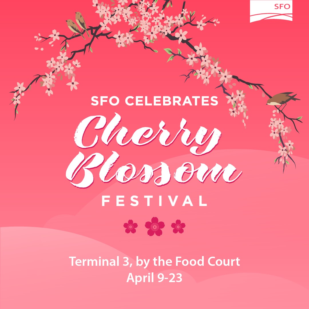 SFO Celebrates the Northern California Cherry Blossom Festival today in Terminal 3! Come by to snap photos and catch a live performance from 3-5pm from Gen Taiko and Odori!