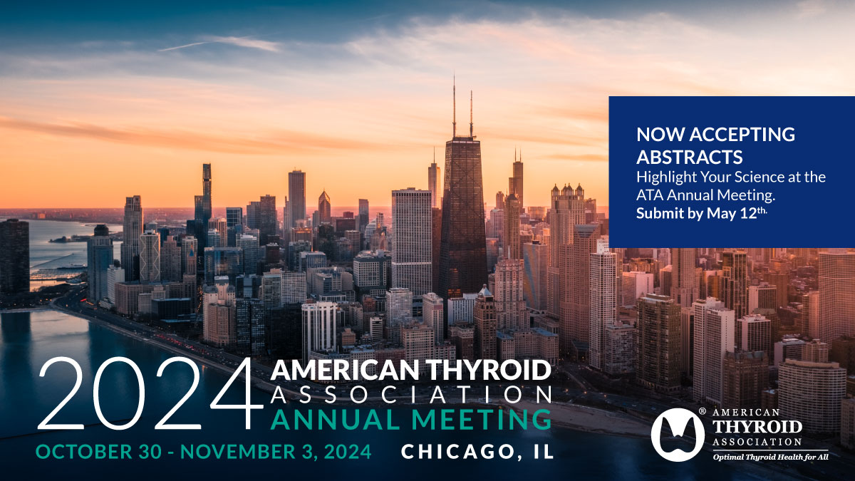 Join us & showcase your work amongst leading experts in thyroidology at the 2024 ATA Annual Meeting. The regular call deadline is in 3 weeks. Submit your research & cases TODAY! ow.ly/cFJj50RjcZb @doctrjp1 @DrAKotwal @jasosamd @MariaPapaleont1 @tylercdrake @DoctorAngell