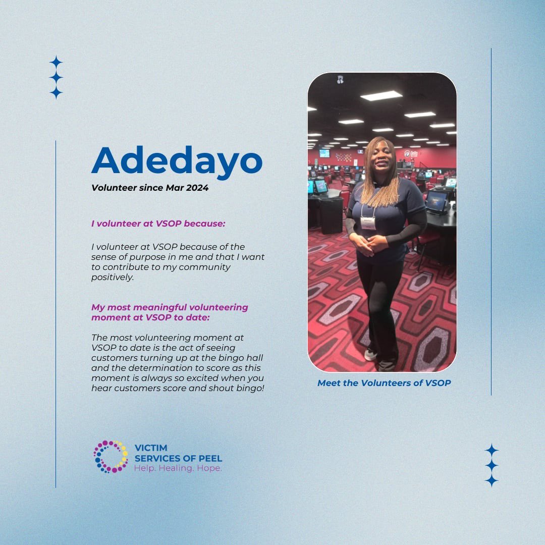 Exciting volunteer opportunity alert 📢 We are recruiting Charity Bingo Ambassadors for our Rama Bingo Hall in Mississauga. Read what Adedayo has to say about volunteering as a Charity Bingo Ambassador! To learn more and apply: vspeel.org/volunteerwithus #NationalVolunteerWeek