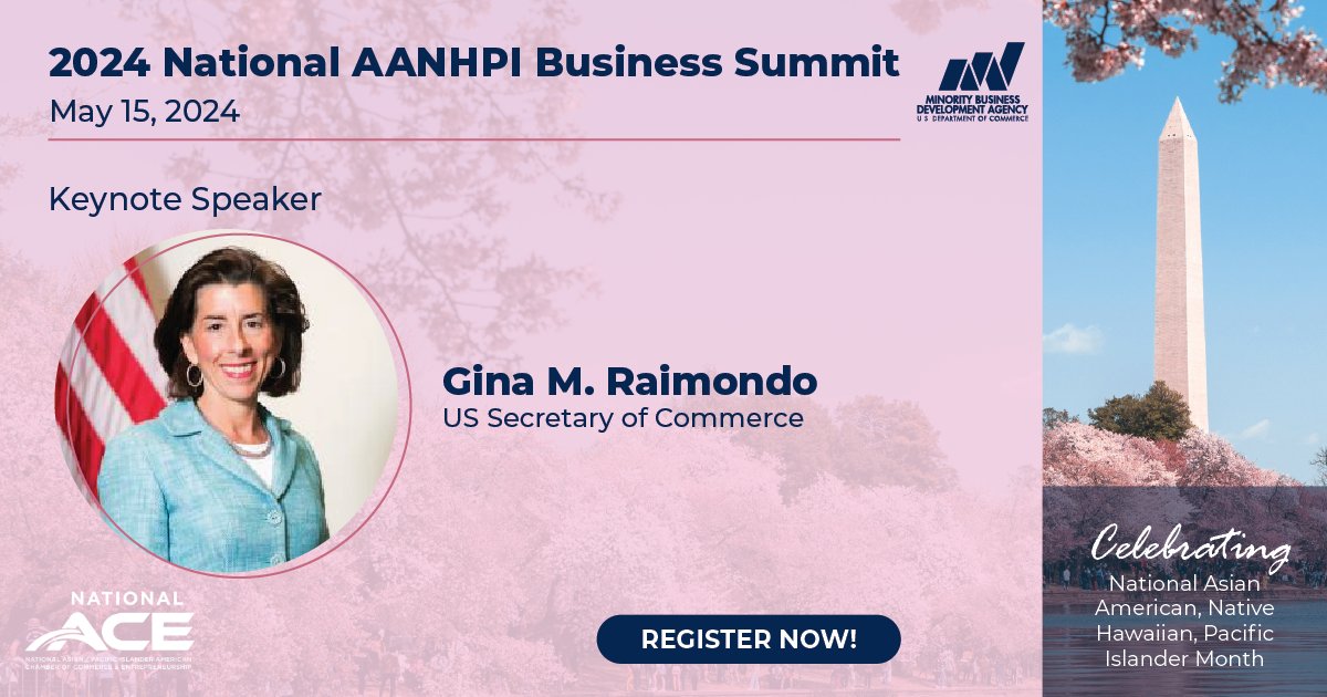 National ACE is excited to announce US Secretary of Commerce Gina M. Raimondo will be speaking at the May Heritage Business Summit hosted in association with the Minority Business Development Agency. Register for the Business Summit here: nationalace.org/events/2024sum…