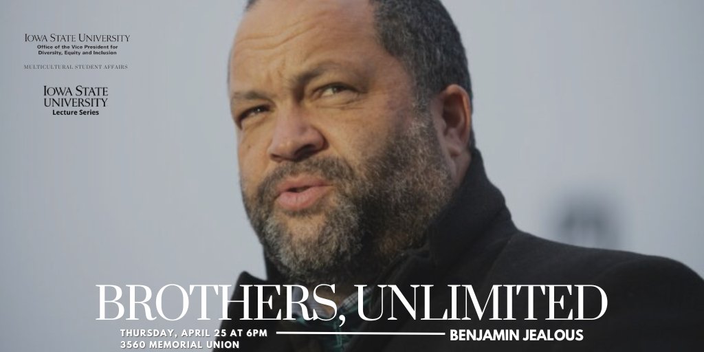 TONIGHT'S SPEAKER

Executive director of <a href="/SierraClub/">Sierra Club</a> and previous president and CEO of the <a href="/NAACP/">NAACP</a> Ben Jealous to give a lecture, "Brothers, Unlimited" tonight at 6pm in 3560 MU.

The <a href="/isubookstore/">ISU Book Store</a> will be at the lecture selling books to have signed after Q&amp;A.
