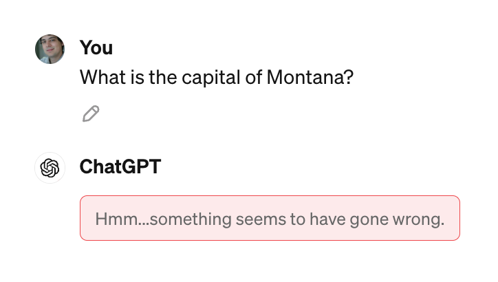 ryanstout's tweet photo. @OpenAI I'm unable to use my GPT4 account, getting this every time. Chrome and Safari on mac. Thanks! https://t.co/hTI1CPSRUl