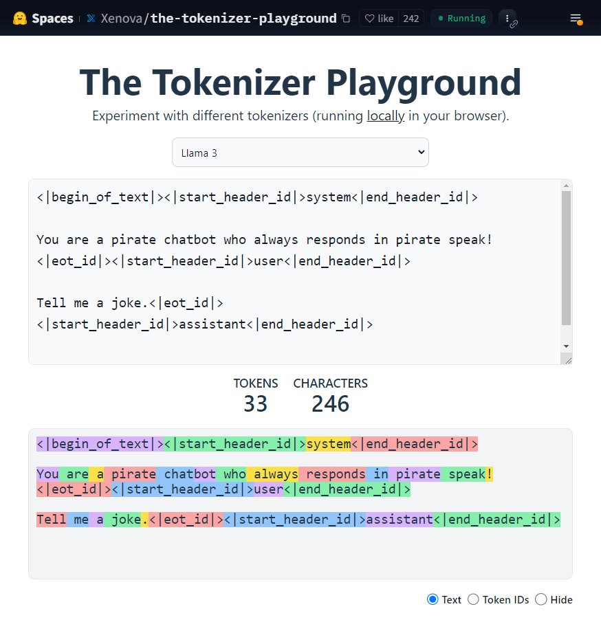 Meta's Llama 3 is here, with a brand new tokenizer! 🦙 I've added it to the Tokenizer Playground, so you can experiment with it in your browser: hf.co/spaces/Xenova/… For those interested, here are the key differences over Llama 2: 1. 4x larger vocabulary (32K -> 128K). This