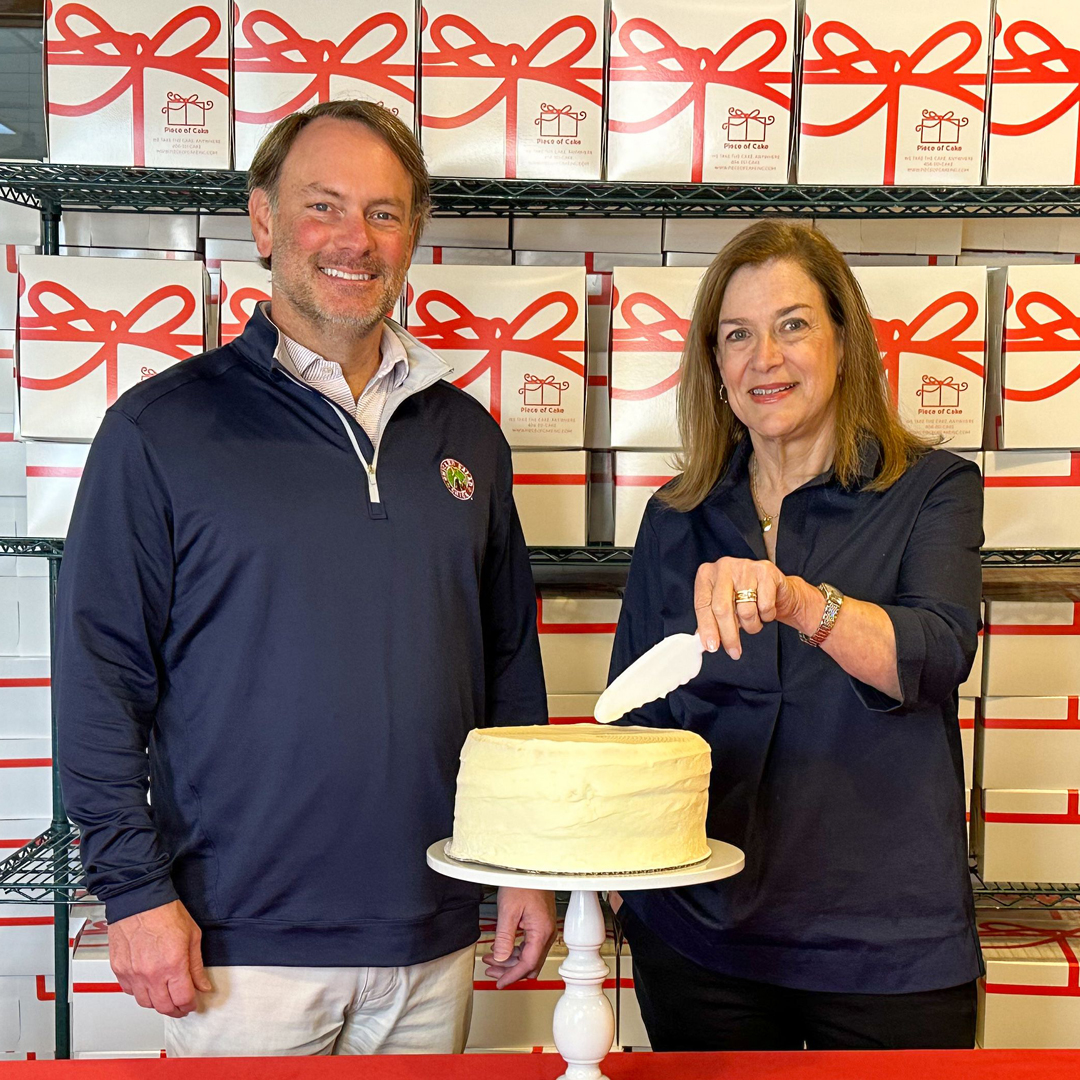 A SWEET PARTNERSHIP Popular Atlanta bakery acquired by restaurant franchise. Eventually, Piece of Cake slices and whole cakes will be available at all 255 Chicken Salad Chick locations across 18 states, but for now, the brand is focusing on its strong Atlanta market.