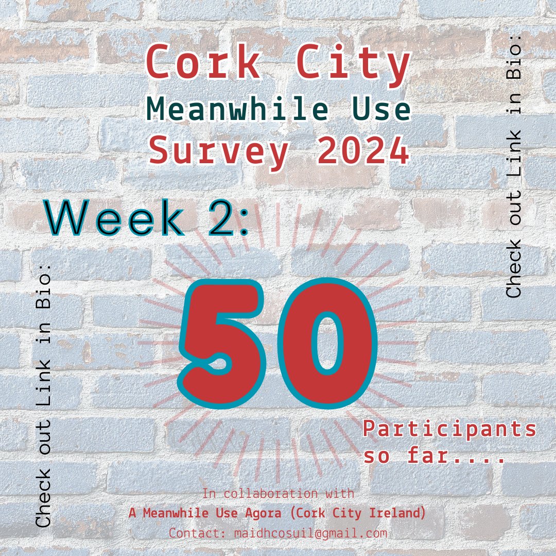 2 weeks in and we have 50 participants/groups #CorkCityMeanwhileUseSurvey2024 This will stay open for another week or two: forms.gle/njvgyFjXhUziYa…