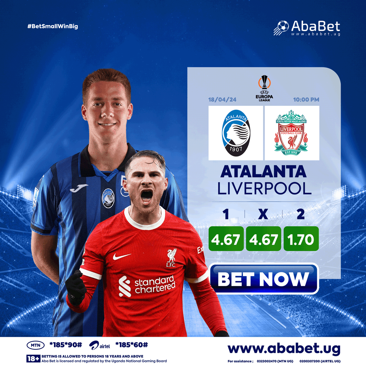 #Atalanta has lost just one of their last 22 #UEL matches. It may be a tall order for #Liverpool to make a comeback as they go into the 2nd-leg 3-0 down!

> ababet.ug <
MTN- *185*90# AIRTEL- *185*60#

#AbaBet #BetSmallWinBig