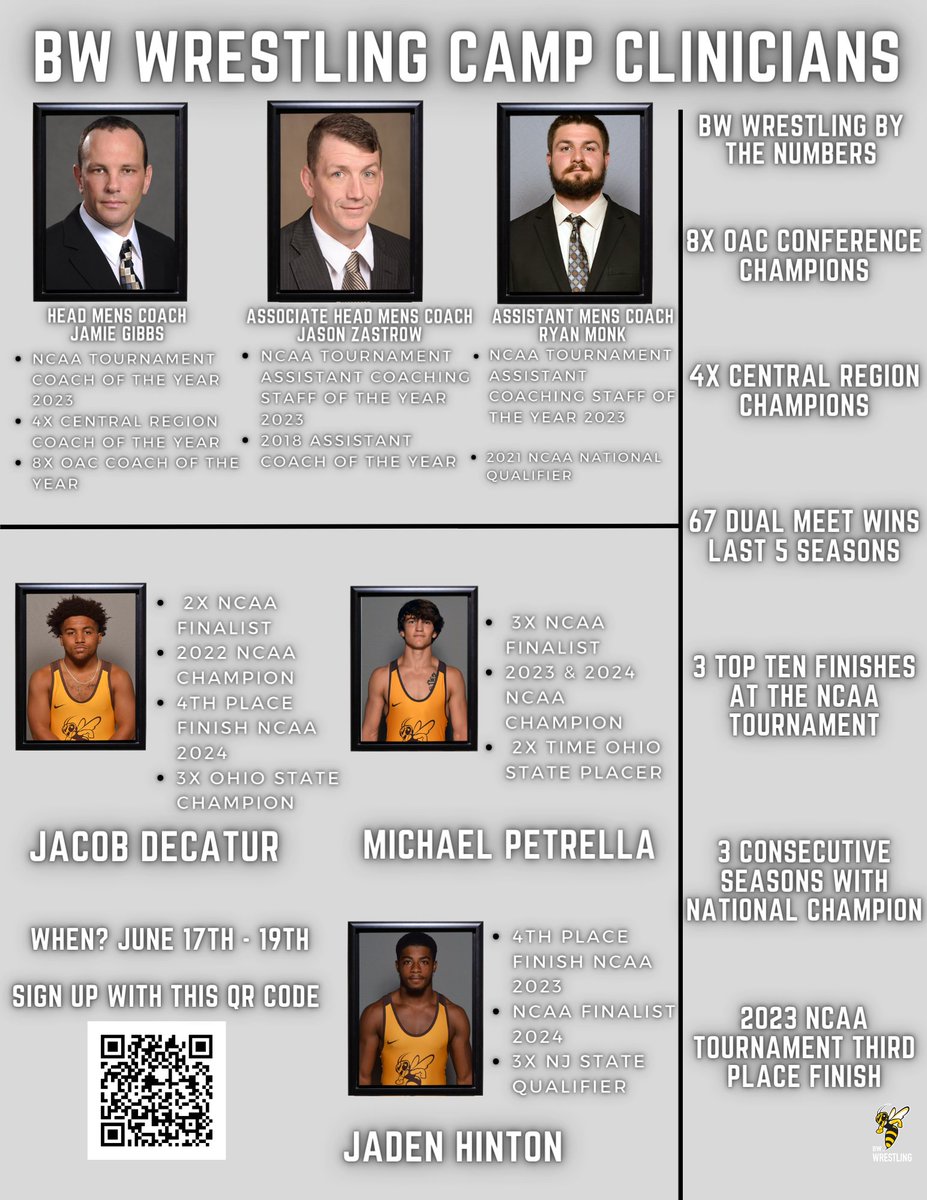 Baldwin Wallace Men's Wrestling (@bw_mwrestling) on Twitter photo Spread the word 🗣
Summer Camp registration is open and our clinicians are ready 👊
Link:
community.bw.edu/car/news/progr…
Groups of ten or more registering from the same High School/Club are eligible for discount. Email Head Coach Jamie Gibbs at jgibbs@bw.edu for group rates.
#JTM Spread the word 🗣
Summer Camp registration is open and our clinicians are ready 👊
Link:
community.bw.edu/car/news/progr…
Groups of ten or more registering from the same High School/Club are eligible for discount. Email Head Coach Jamie Gibbs at jgibbs@bw.edu for group rates.
#JTM