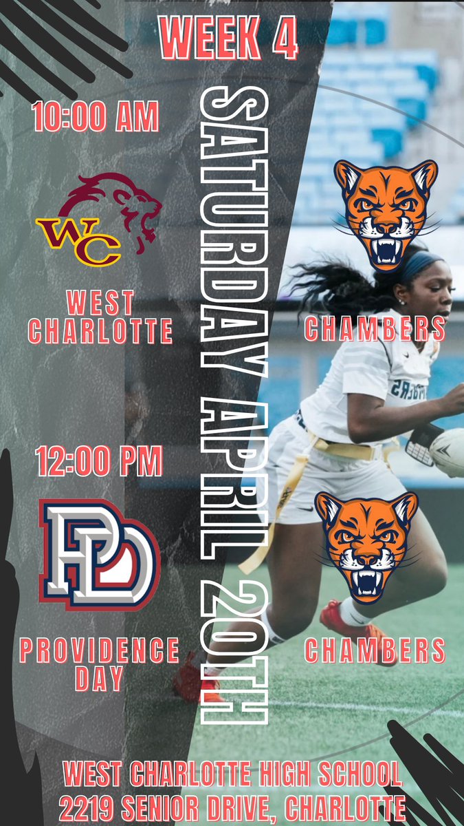 Next up this Saturday: Games vs West Charlotte and Providence Day!  Come out to West Charlotte HS to catch us in action #muddgirlz #hsflagfootball #nflflag #thefutureisfemale