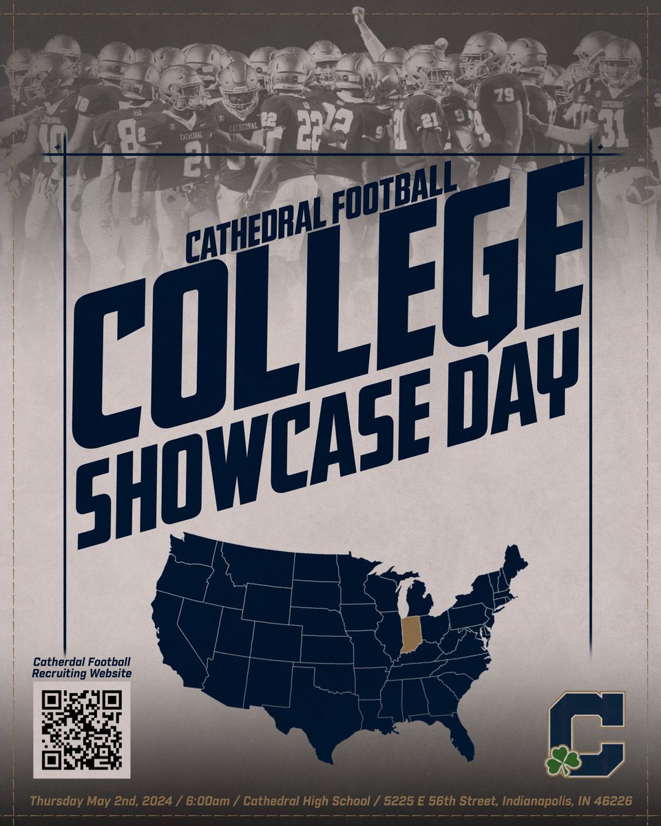 🚨 2 weeks until our College Showcase ☘️🏈 May 2nd ☘️ 6AM ☘️ Cathedral High School