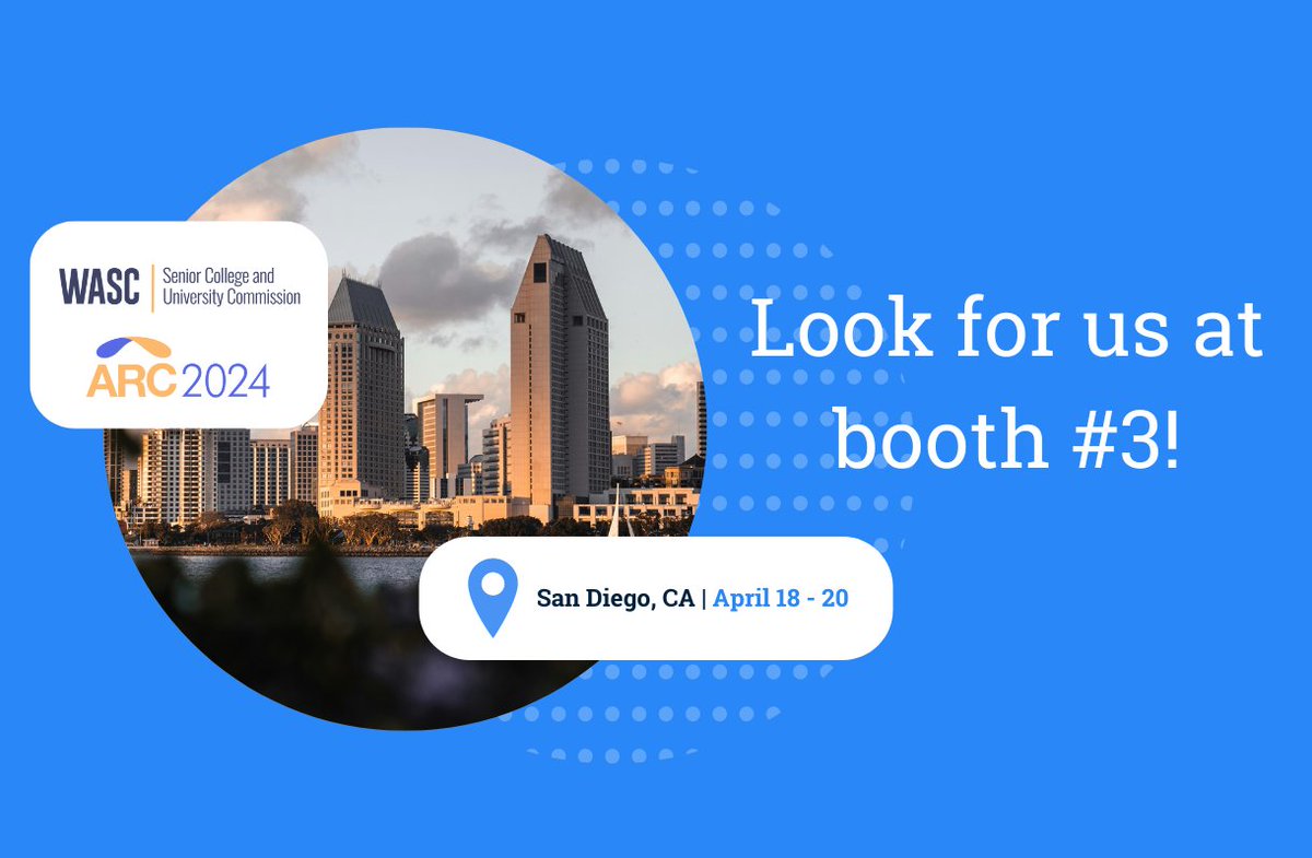 We had so much fun in San Diego for the ASU+GSV Summit that we're sticking around!

We're attending the ARC2024 conference hosted by the Western Association of Schools and Colleges. You can find us at booth 3 in the exhibit hall. 

Stop by and say hello!