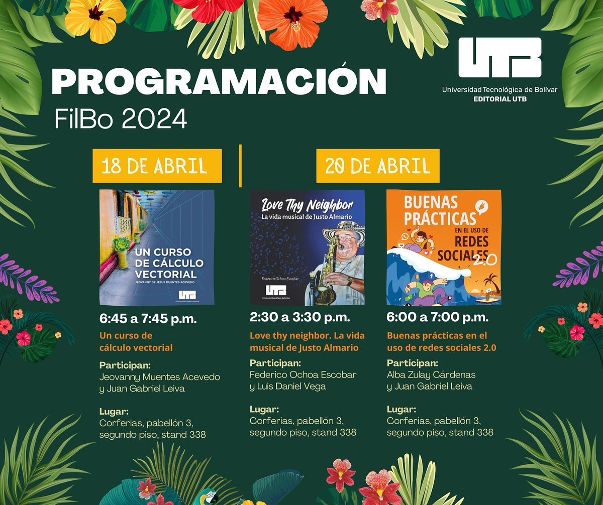 La #EditorialUTB📚 llega recargada a la <a href="/FILBogota/">FeriadelLibroBogotá</a>, con tres espacios de presentaciones imperdibles, donde autores conversarán sobre sus libros y demás experiencias editoriales.

📍 Encuéntranos en Corferias - Bogotá, en el Estand de hashtag#ASEUC 338; pabellón 3, segundo piso.