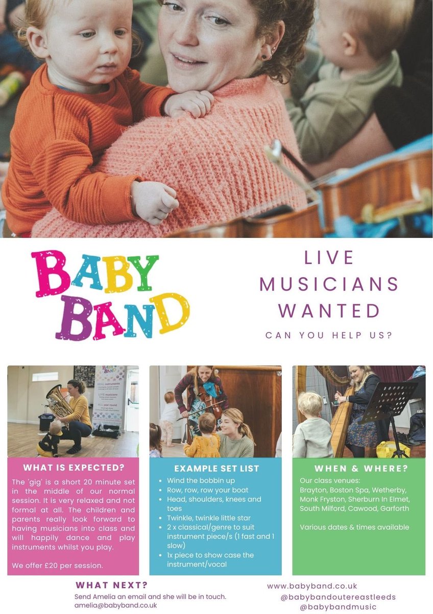 The Baby Band Outer East Leeds are back and are on the hunt for their next set of musicians for April/May/June! Get in touch if you’re interested! Email 👉 amelia@babyband.co.uk