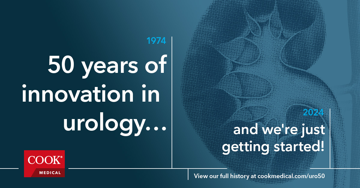 We’re celebrating 50 yrs of working alongside urologists to develop products that meet patient needs. We continue to take a holistic approach to deliver cost savings, a streamlined supply chain, and product innovation every step of the way. #50yearsOneCook cookmedical.com/uro50