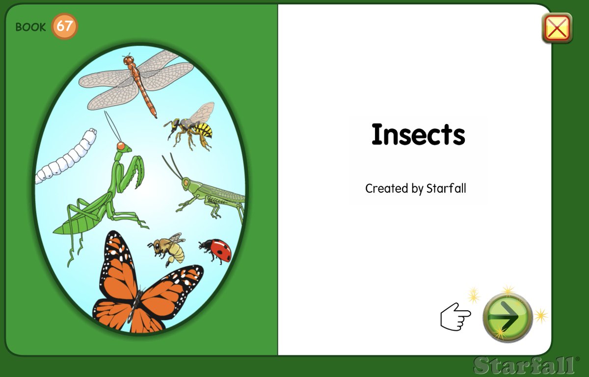 Learn about insects with Starfall! View in the 'More Phonics' bus: starfall.com/h/mp-books/mp0… #earlyreaders #insects #scienceforkids #Spring2024