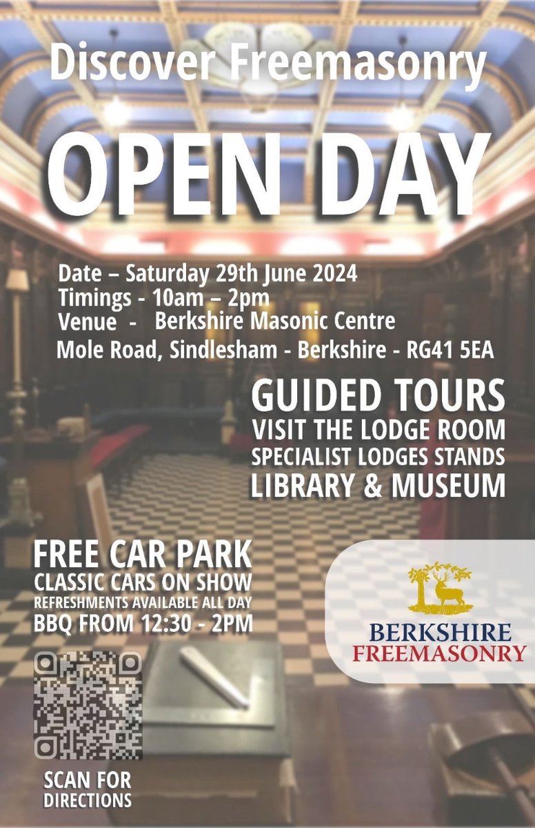 We have a big Provincial Event coming up on the 29th June at Sindlesham

It is a Discover Freemasonry Day, where we be asking everyone to bring a friend or friends who may be interested in joining Freemasonry.

You don’t need to be a Freemason to attend 👍