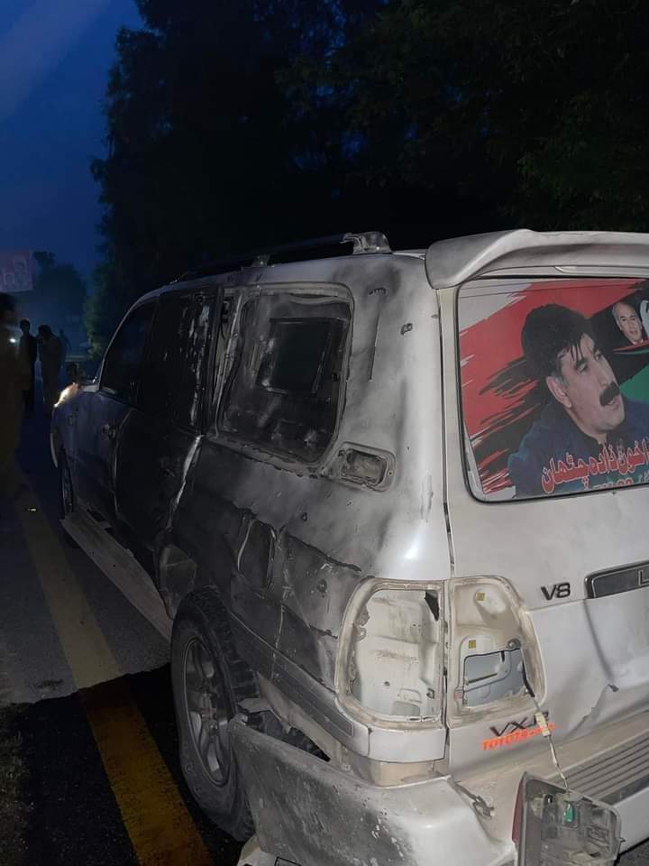 Info is credible.Syed Akhonzada Chitan a top PPP leader was enroute home from election campaign when a remote controlled car bomb exploded,he survived the attack. Some unsubstantiated reports say he is having a secret affair with Asim Munir's wife,therefore usual suspect here=ISI