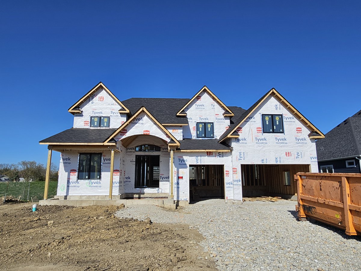 One of our #newhomebuilds in #ClowCreek Farm Addition is under #roof & has #windows! Our #modelhome is open from 11 am - 5 pm at 4012 Alfalfa Ln #Naperville #newhome #newhomedesign #newhomebuilder #newhomeconstruction #homebuilder #customhome #customhomebuilder #customhomebuild