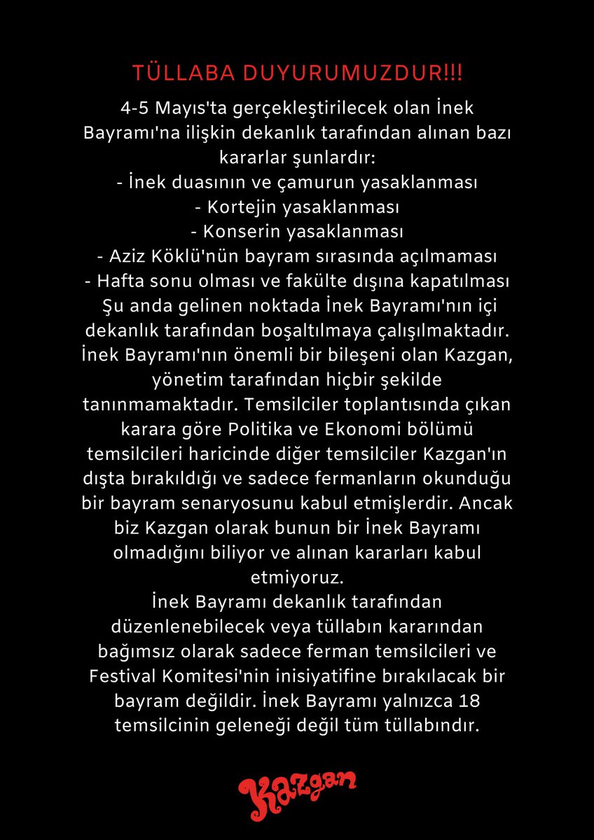 TÜLLABA DUYURUMUZDUR!